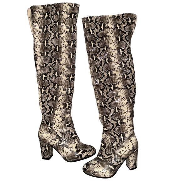 Thigh High Snakeskin Print Boots Women’s Size 6.5 EUC block heel almond toe - Picture 7 of 7